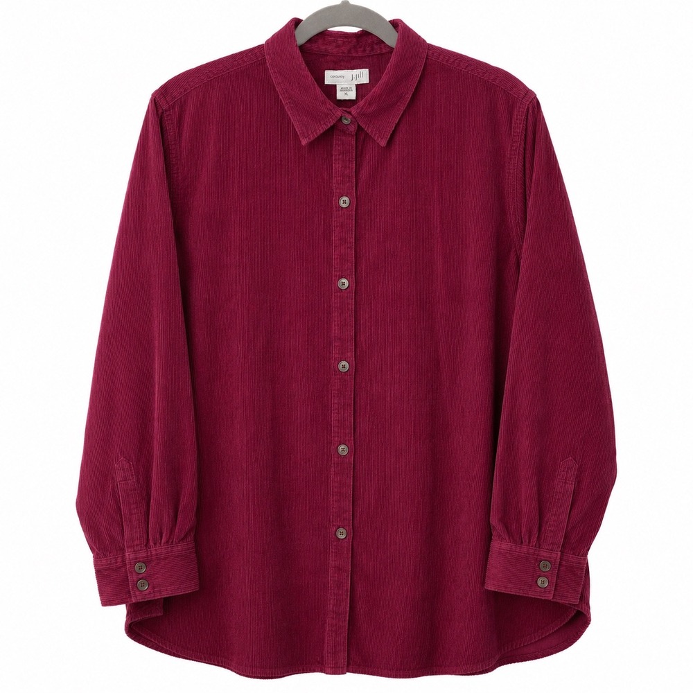 J. Jill Womens XL Corduroy Button Front Shirt Burgundy Long Sleeve 100% Cotton